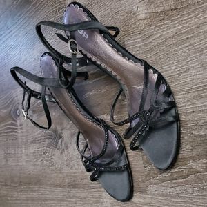 BP Rebecca Sz 9 Black Strappy Ankle Strap Open Foot Heels